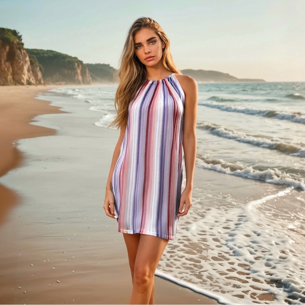 Haute Hippie Boho Pink & Purple Striped Beach Cover Up Dress w/ Pockets | Size M
